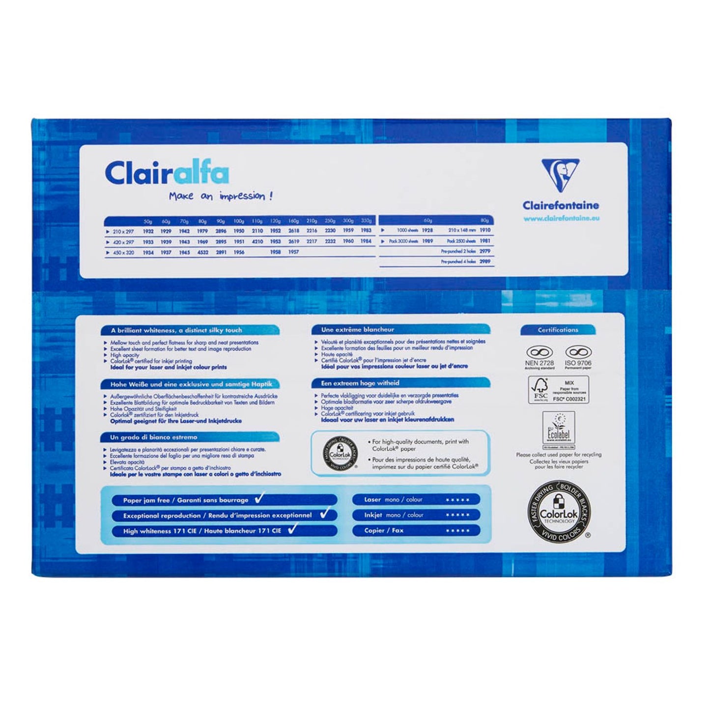 Clairefontaine Kopierpapier Clairalfa DIN A3 210 g/qm | 2217C | 1 Pack = 250 Blatt