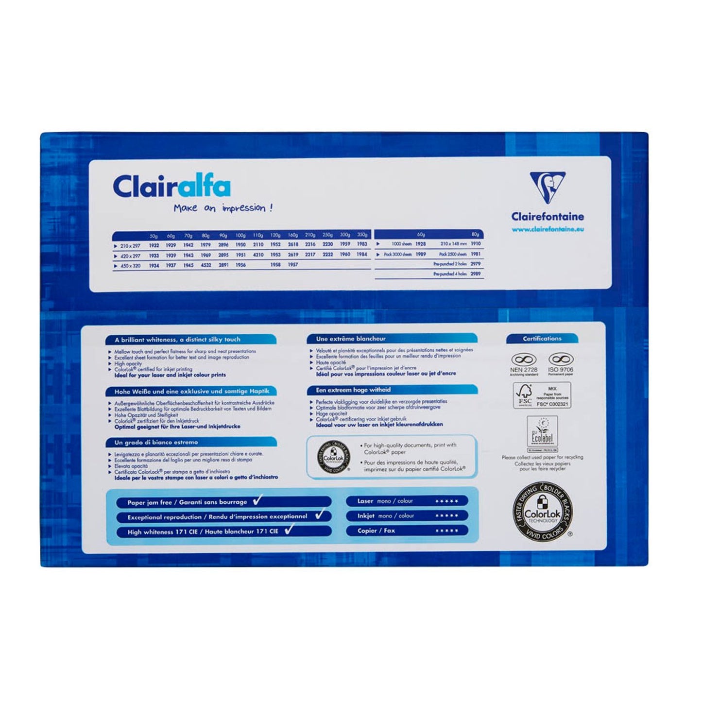 Clairefontaine Kopierpapier Clairalfa DIN A3 90 g/qm | 2895C | 1 Pack = 500 Blatt