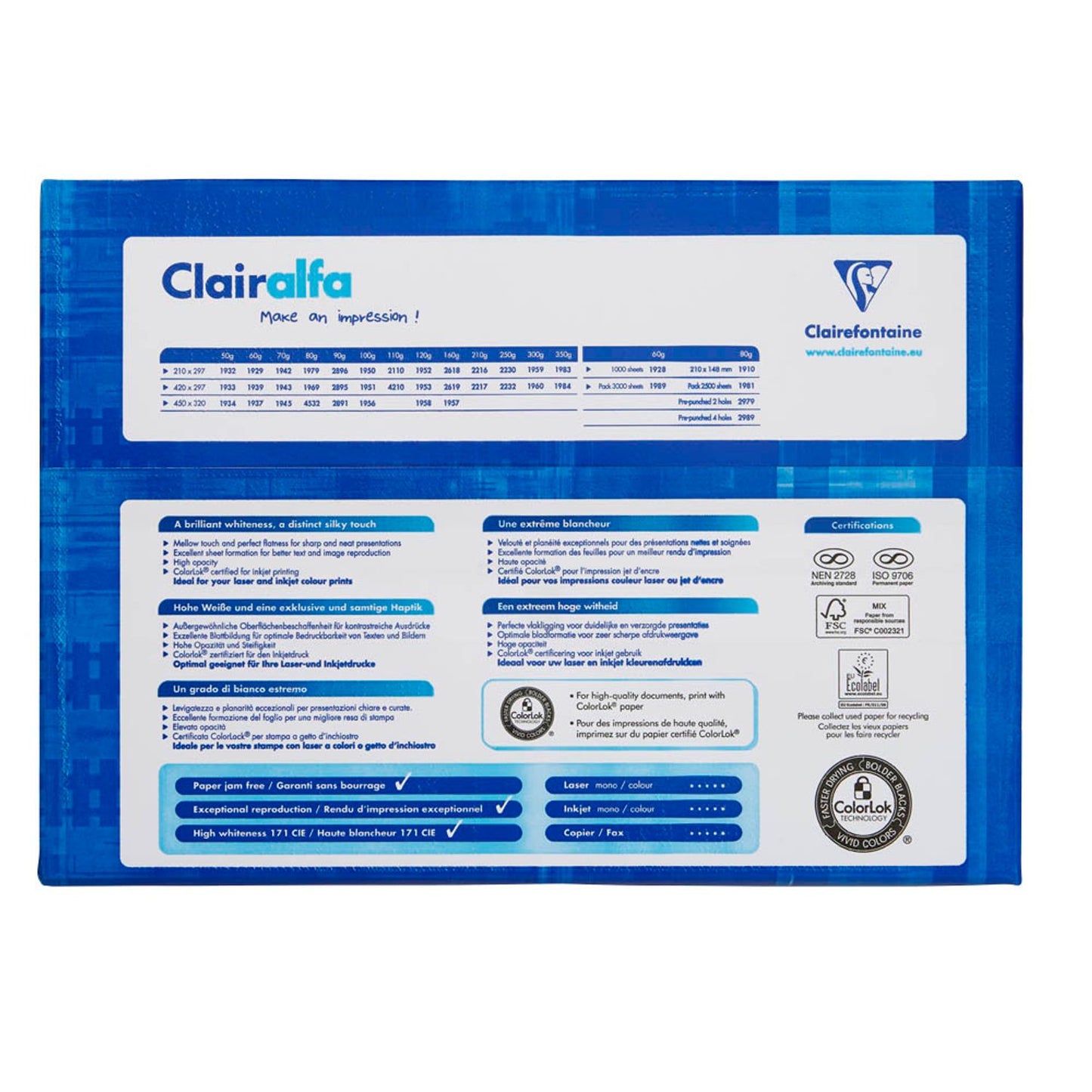 Clairefontaine Kopierpapier Clairalfa DIN A4 100 g/qm | 1950C | 1 Pack = 500 Blatt