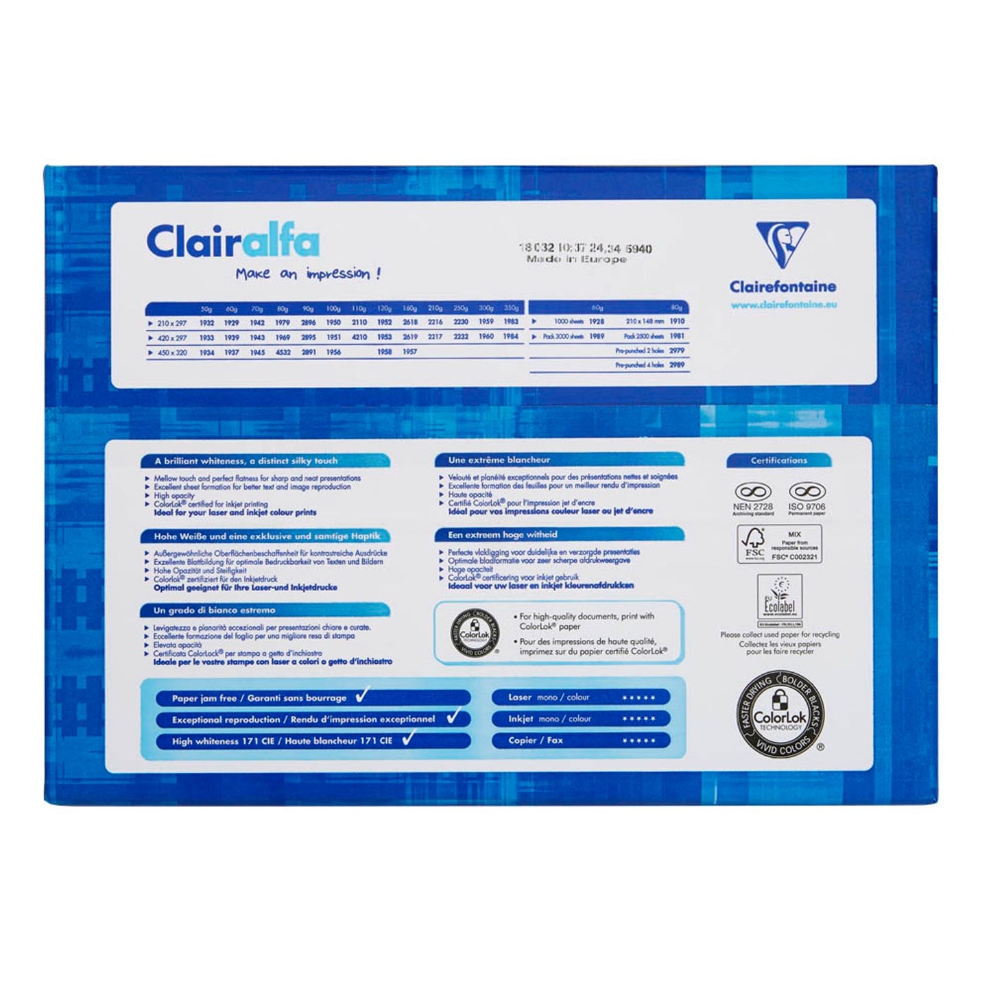 Clairefontaine Kopierpapier Clairalfa DIN A4 210 g/qm | 2216C | 1 Pack = 250 Blatt