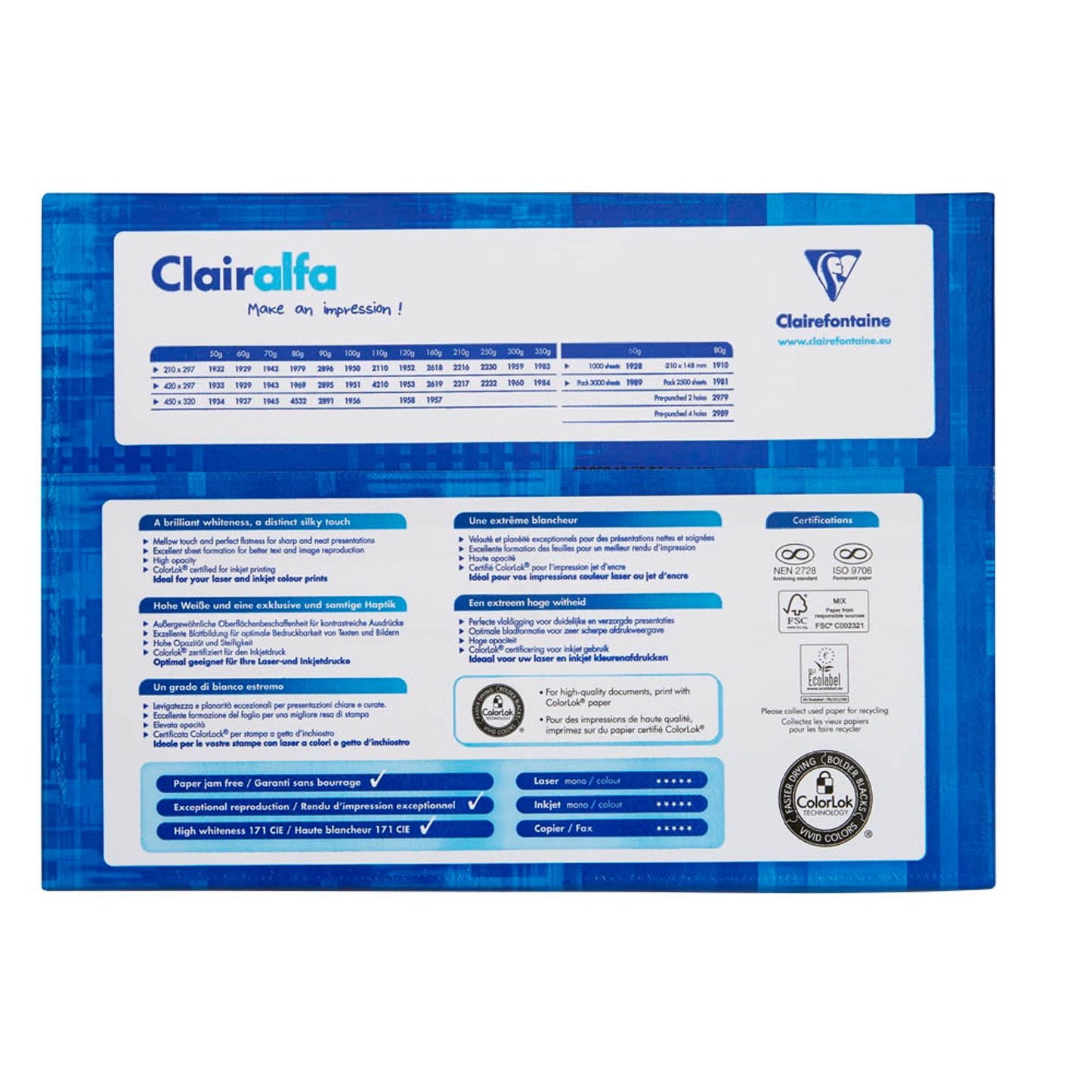Clairefontaine Kopierpapier Clairalfa DIN A4 160 g/qm | 2618C | 1 Pack = 250 Blatt