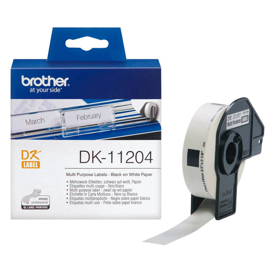 brother Etikettenrolle für Etikettendrucker weiß, 17,0 x 54,0 mm, 1 x 400 Etiketten | DK11204 | 1 Pack = 400 Etiketten
