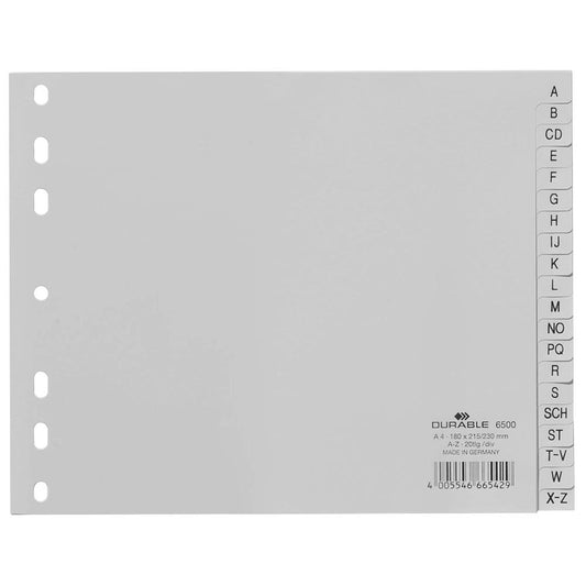 DURABLE Ordnerregister Halbformat A-Z grau 20-teilig | 650010