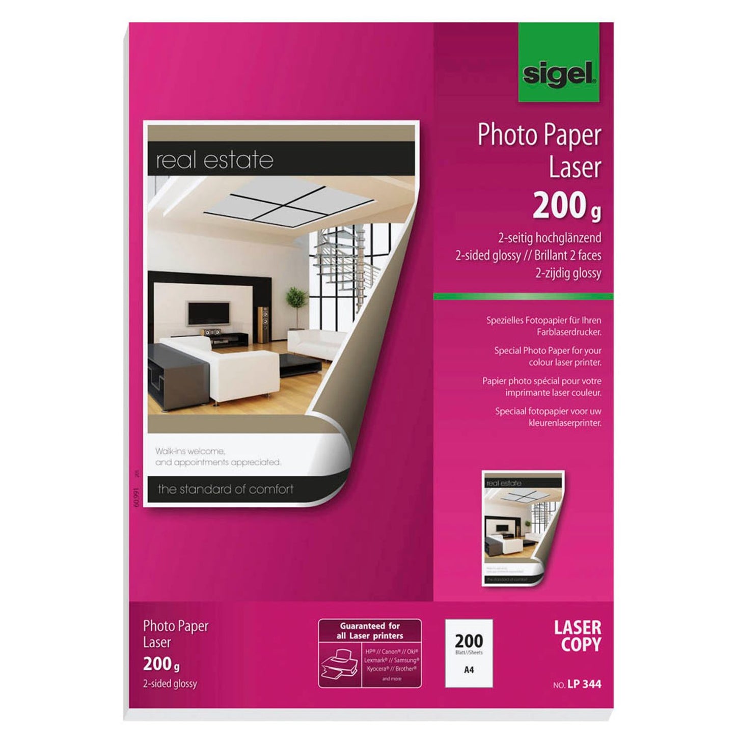 SIGEL Fotopapier DIN A4 glänzend 200 g/qm | LP344 | 1 Pack = 200 Blatt