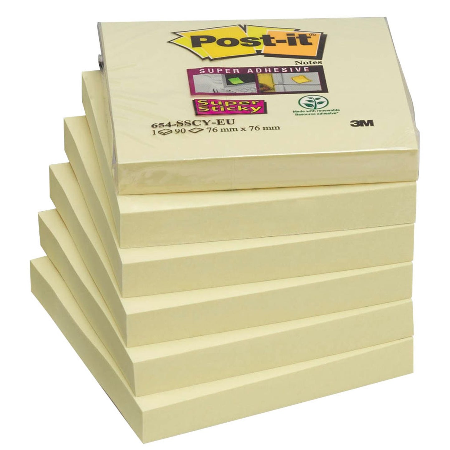 Post-it® Super Sticky Notes Haftnotizen extrastark 65412SY gelb, 12 Blöcke | 7100290155 | 1 Pack = 12 Blöcke