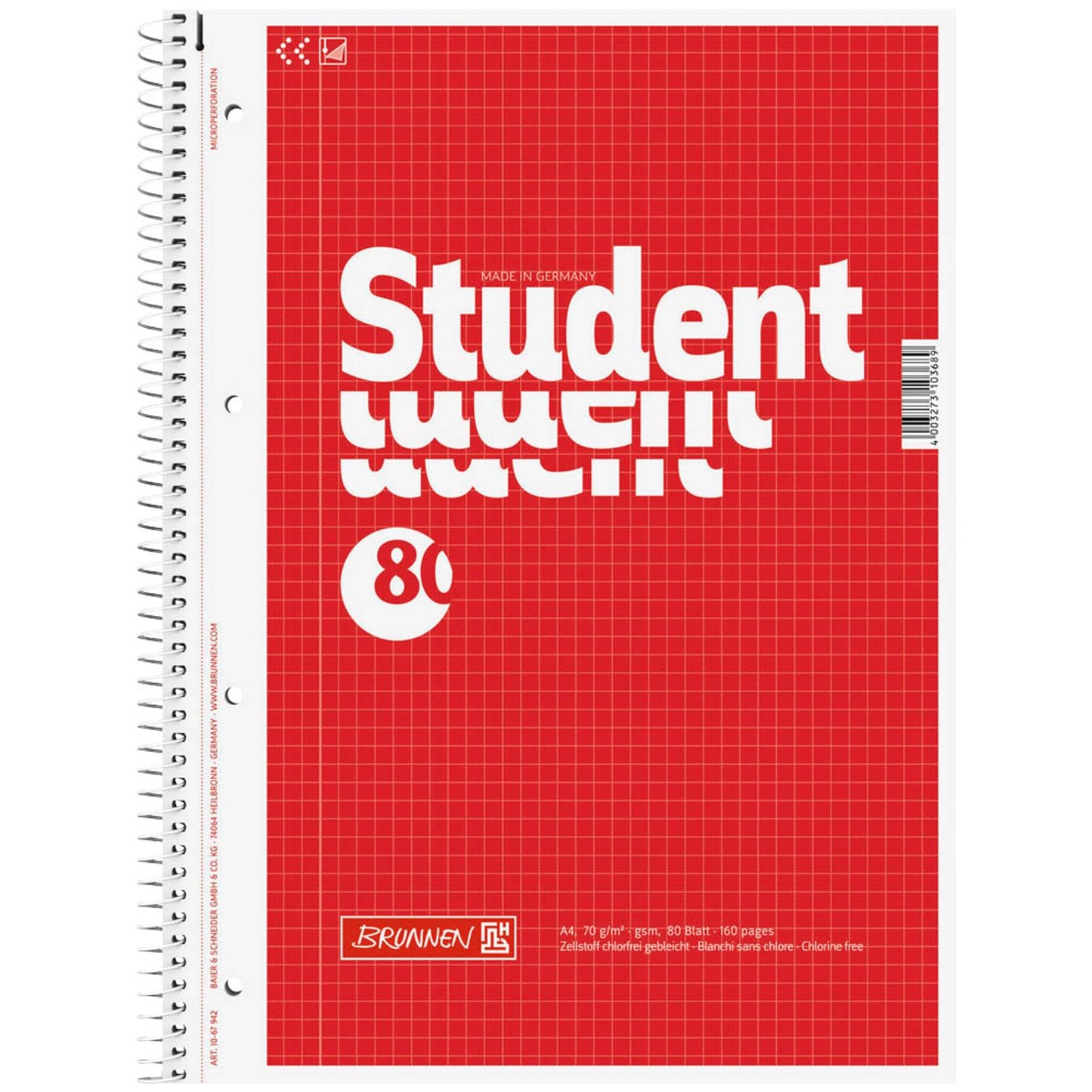 BRUNNEN Collegeblöcke Student kariert DIN A4 Innenrand | 1067942 | 1 Pack = 5 Blöcke