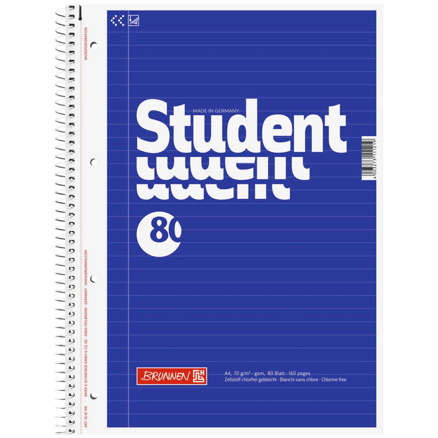 BRUNNEN Collegeblöcke Student liniert DIN A4 Innenrand | 1067941 | 1 Pack = 5 Blöcke