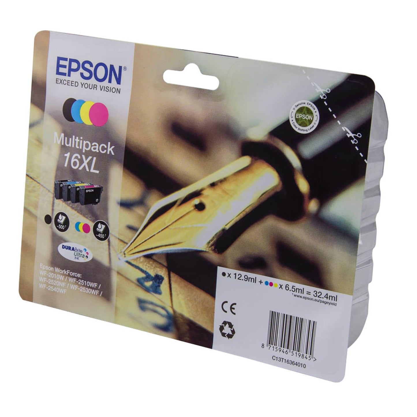 EPSON 16XL / T1636XL schwarz, cyan, magenta, gelb Druckerpatronen, 4er-Set | C13T16364012 | 1 Pack = 4 St.