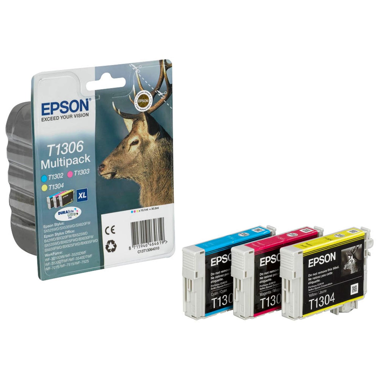 EPSON T1306XL cyan, magenta, gelb Druckerpatronen, 3er-Set | C13T13064012 | 1 Pack = 3 St.