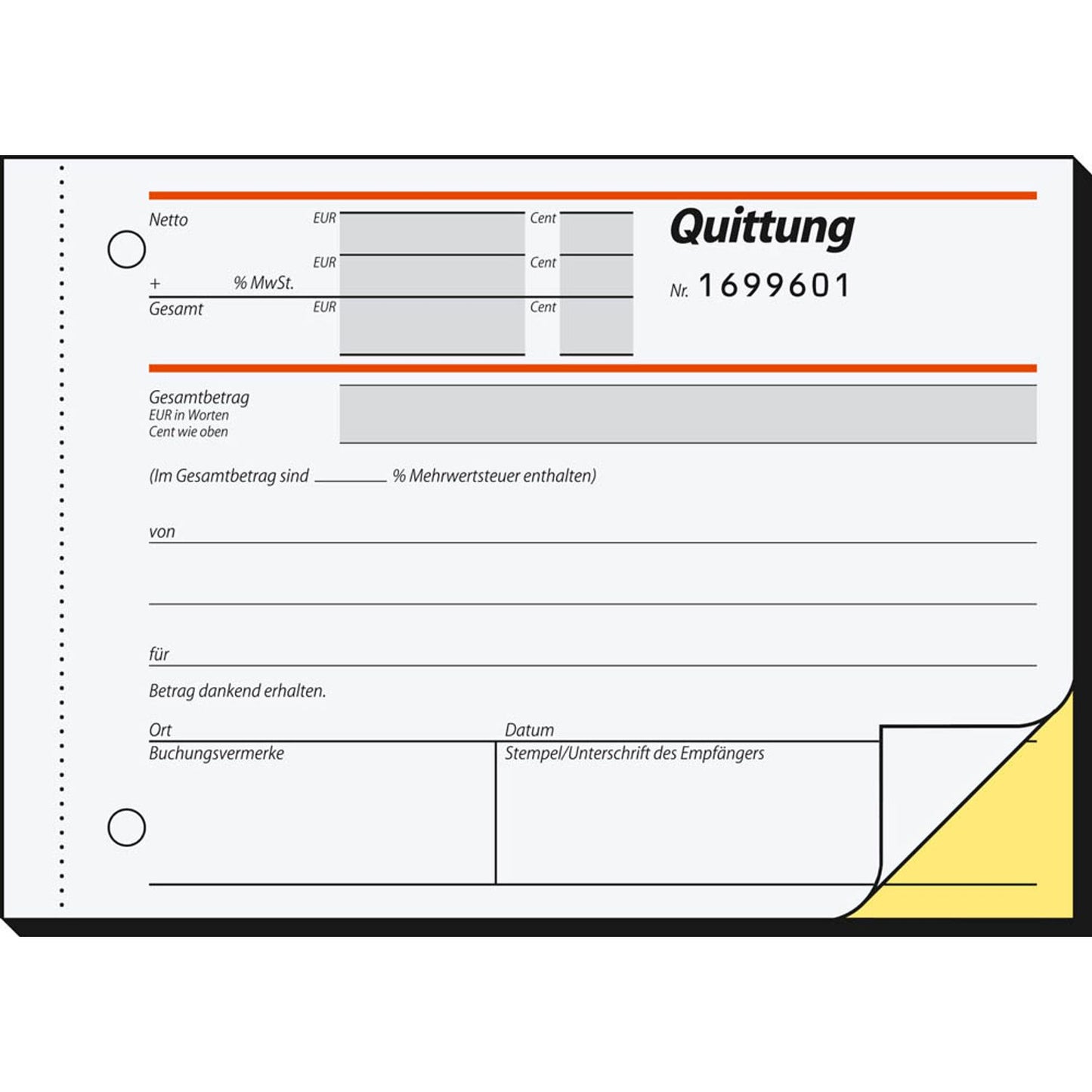 SIGEL Quittung mit MwSt. separat ausgewiesen, mit fortlaufenden Nummern Formularbuch | SD121