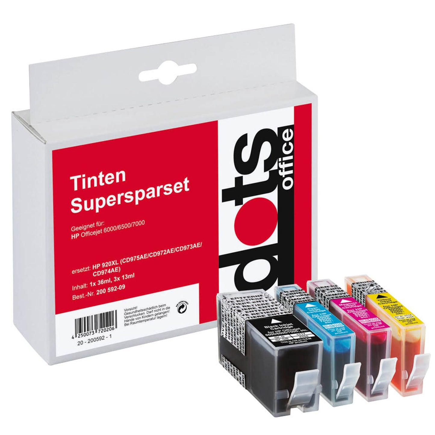 dots schwarz, cyan, magenta, gelb Druckerpatronen kompatibel zu HP 920XL (C2N92AE) | 1717,0055-DOTS