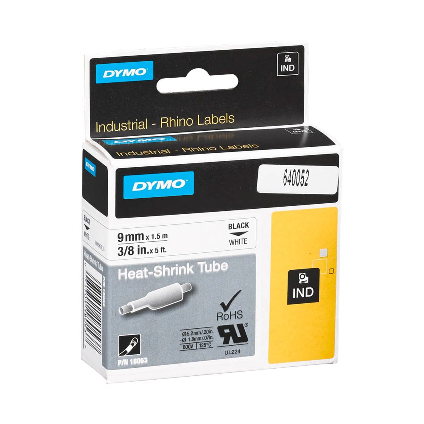 DYMO Schrumpfschlauch RHINO , 9 mm schwarz auf weiß | 18053