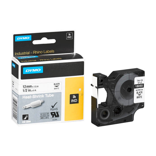 DYMO Schrumpfschlauch RHINO , 12 mm schwarz auf weiß | 18055