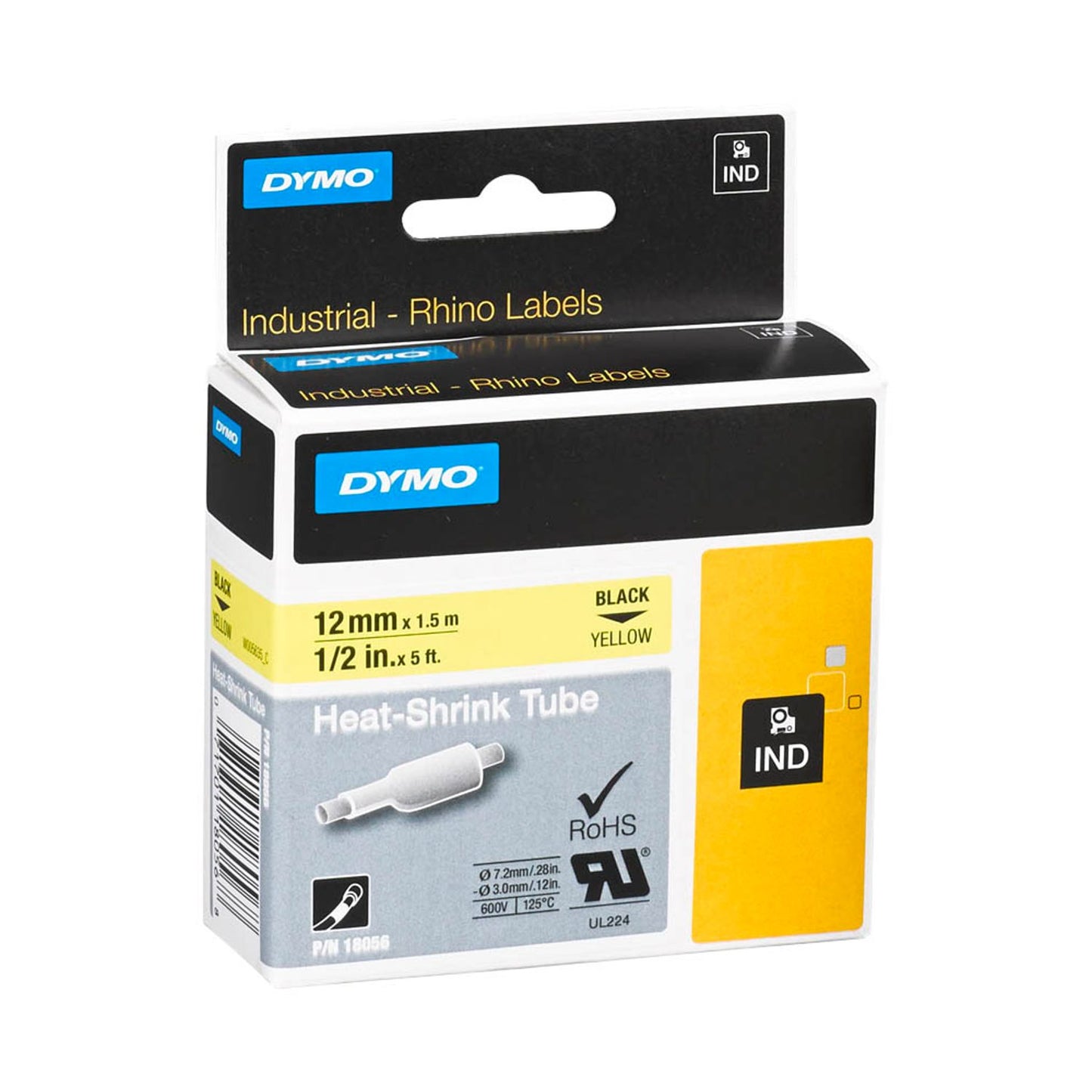 DYMO Schrumpfschlauch RHINO , 12 mm schwarz auf gelb | 18056