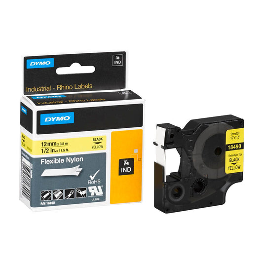 DYMO Schriftband RHINO , 19 mm schwarz auf gelb | 18491