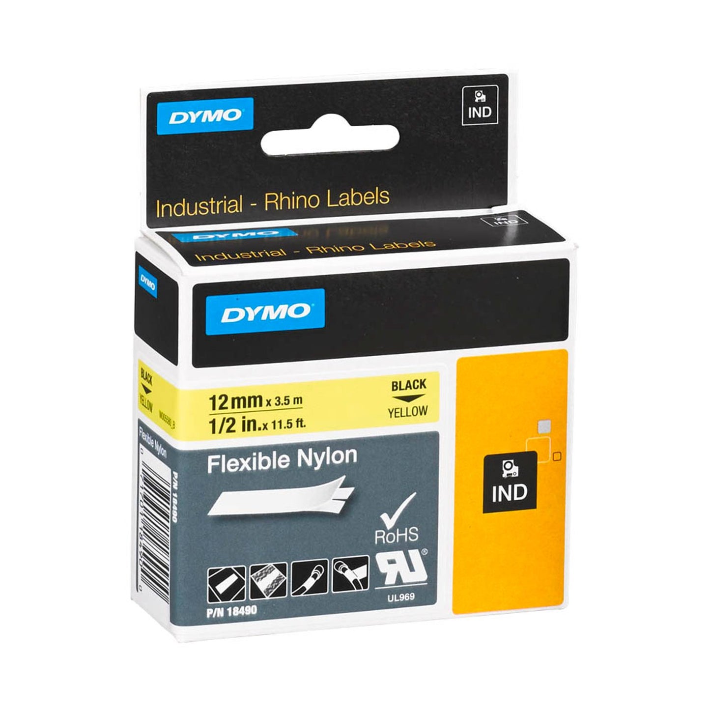 DYMO Schriftband RHINO , 19 mm schwarz auf gelb | 18491
