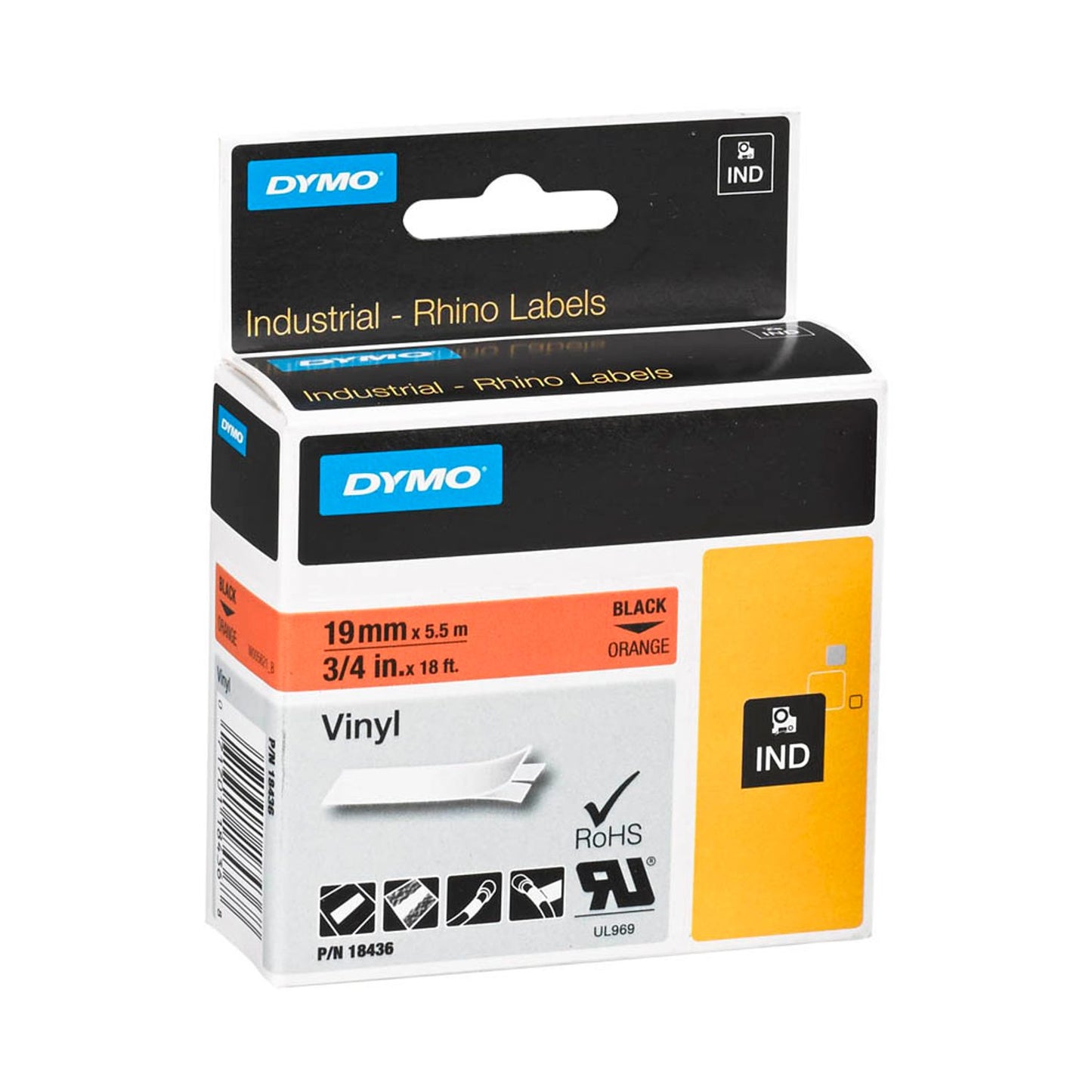 DYMO Schriftband RHINO , 19 mm schwarz auf orange | 18436