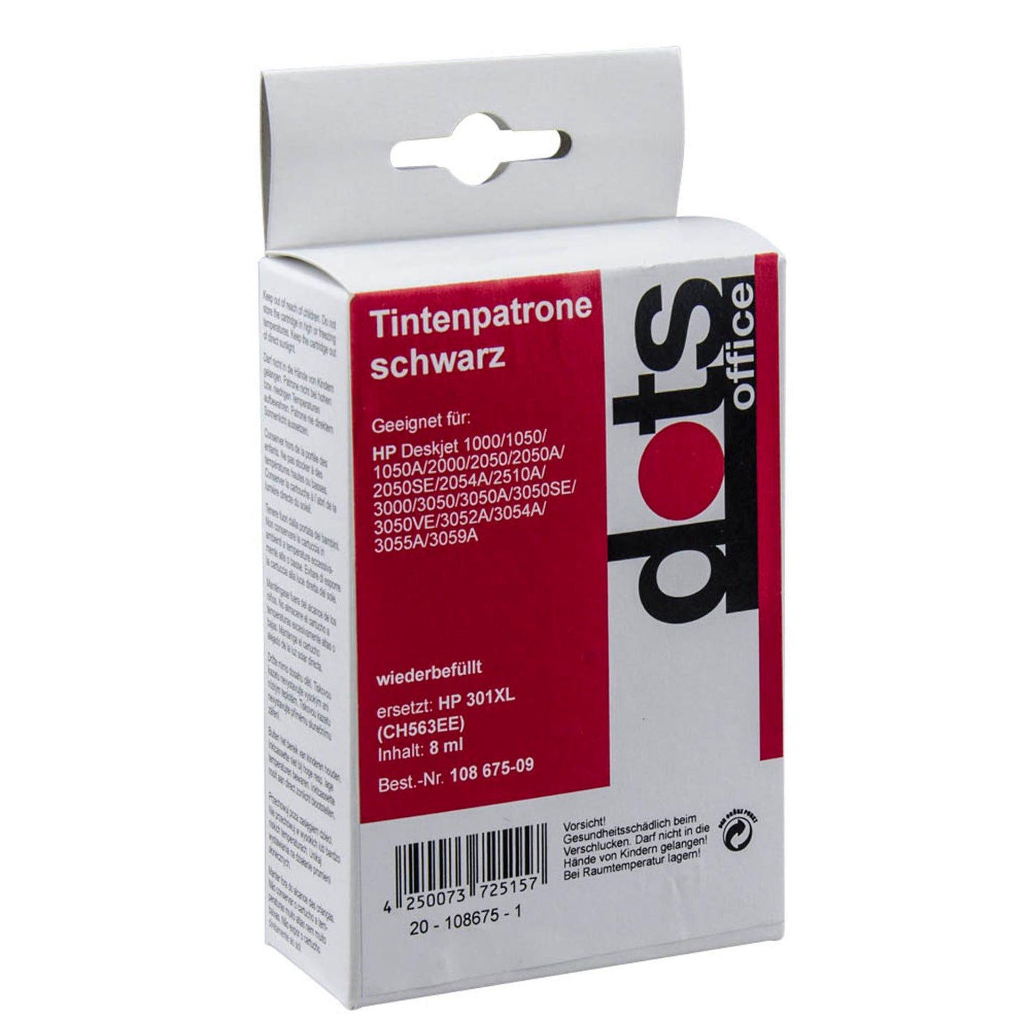 dots schwarz Druckerpatrone kompatibel zu HP 301XL (CH563EE) | 1719,4001-DOTS
