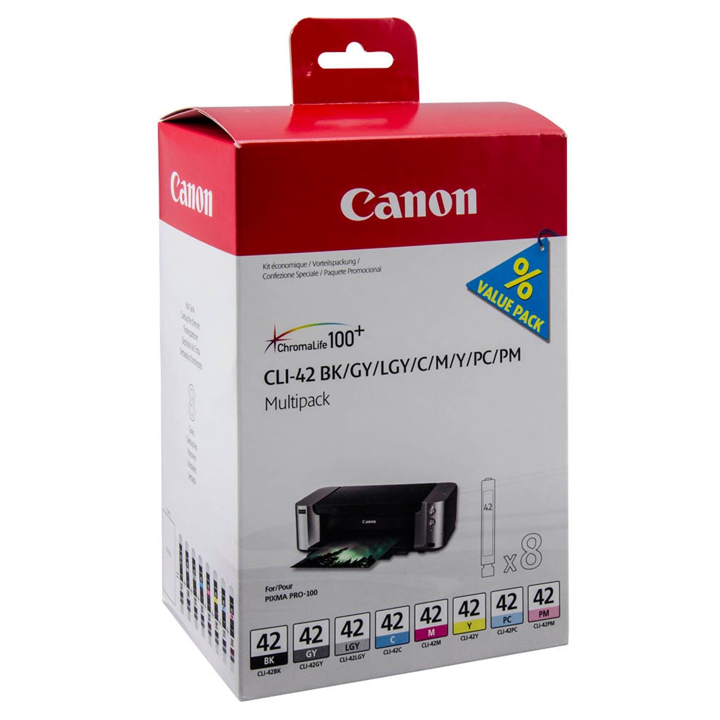 Canon CLI-42 BK/C/M/Y/PC/PM/GY/LGY schwarz, cyan, magenta, gelb, Foto cyan, Foto magenta Druckerpatronen, 8er-Set | 6384B010 | 1 Pack = 8 St.