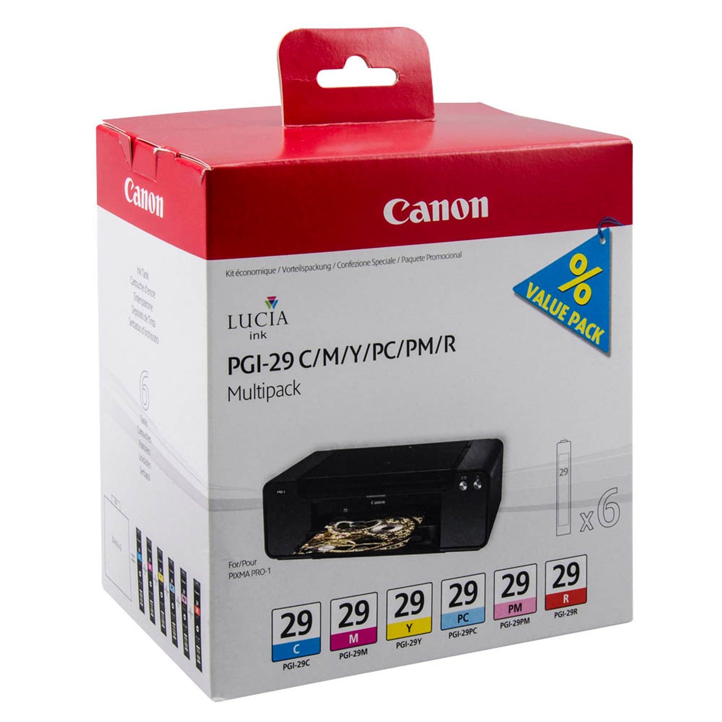 Canon PGI-29 C/M/Y/PC/PM/R cyan, magenta, gelb, Foto cyan, Foto magenta, rot Druckerpatronen, 6er-Set | 4873B005 | 1 Pack = 6 St.