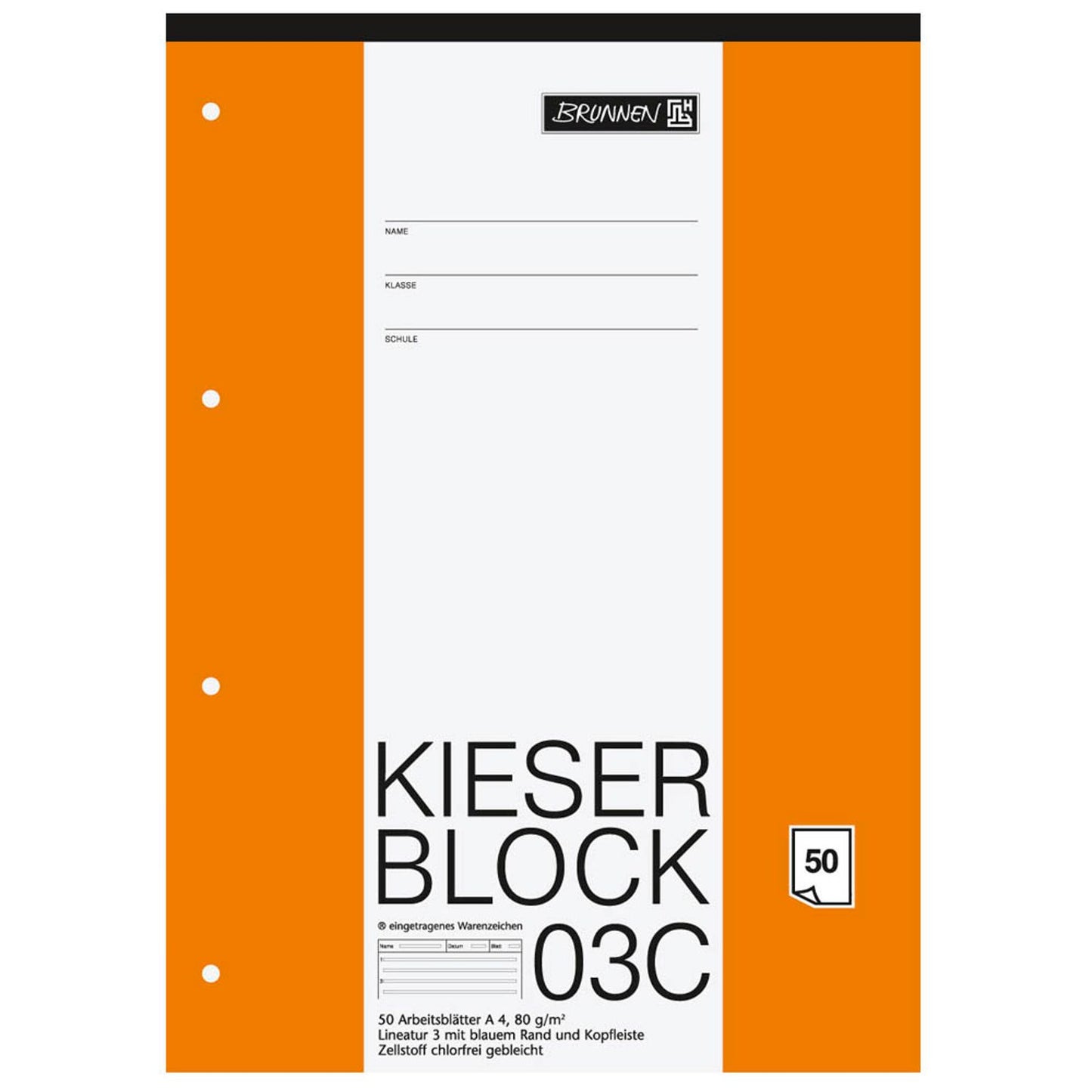 BRUNNEN Arbeitsblock Kieserblock gelocht DIN A4 liniert Lineatur 03C | 1042923