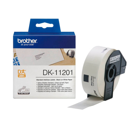brother Etikettenrolle für Etikettendrucker weiß, 29,0 x 90,0 mm, 1 x 400 Etiketten | DK11201 | 1 Pack = 400 Etiketten
