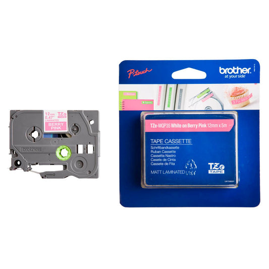 brother Schriftband TZe-MQP35 , 12 mm weiß auf pink | TZEMQP35