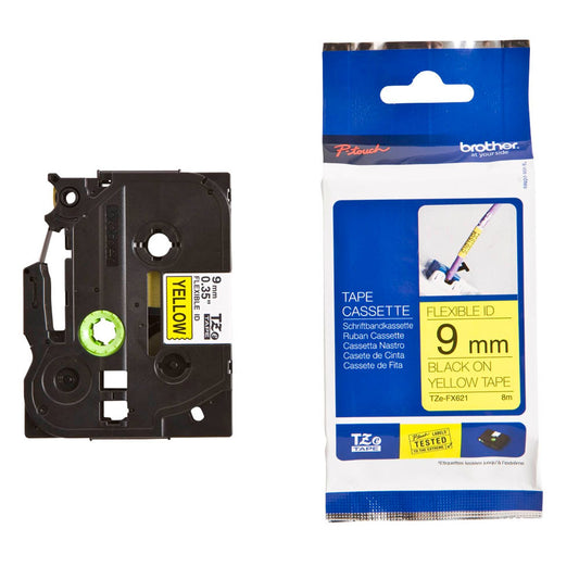 brother Schriftband TZe-FX621 , 9 mm schwarz auf gelb | TZEFX621