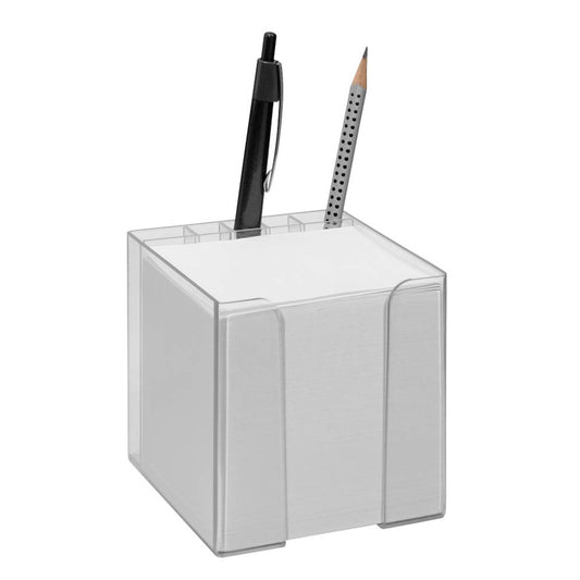 neutral Zettelbox mit Stiftehalter transparent inkl. 850 Notizzettel weiß | 32080