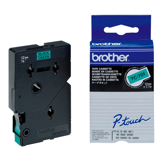 brother Schriftband TC-701 , 12 mm schwarz auf grün | TC701