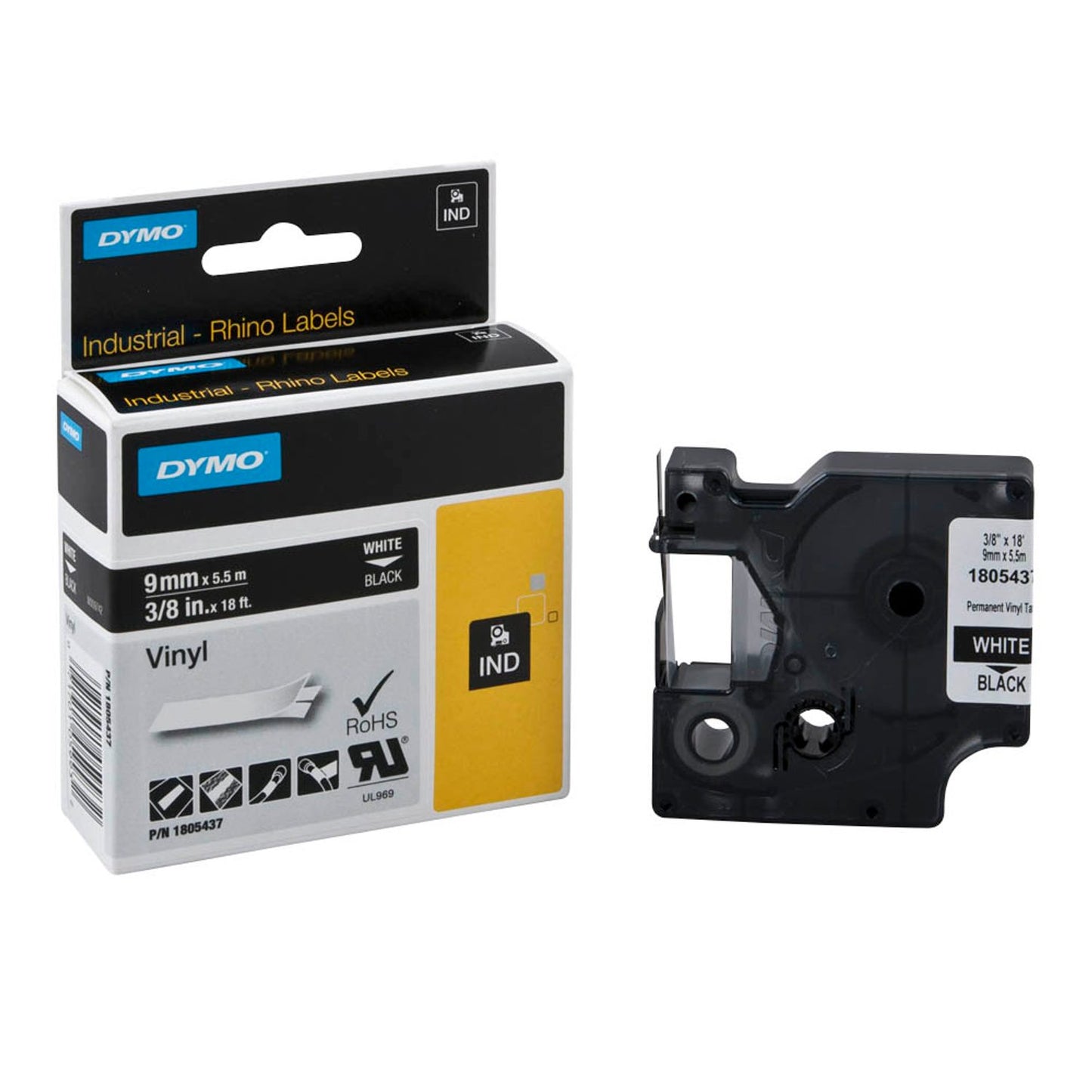 DYMO Schriftband RHINO , 9 mm weiß auf schwarz | 1805437