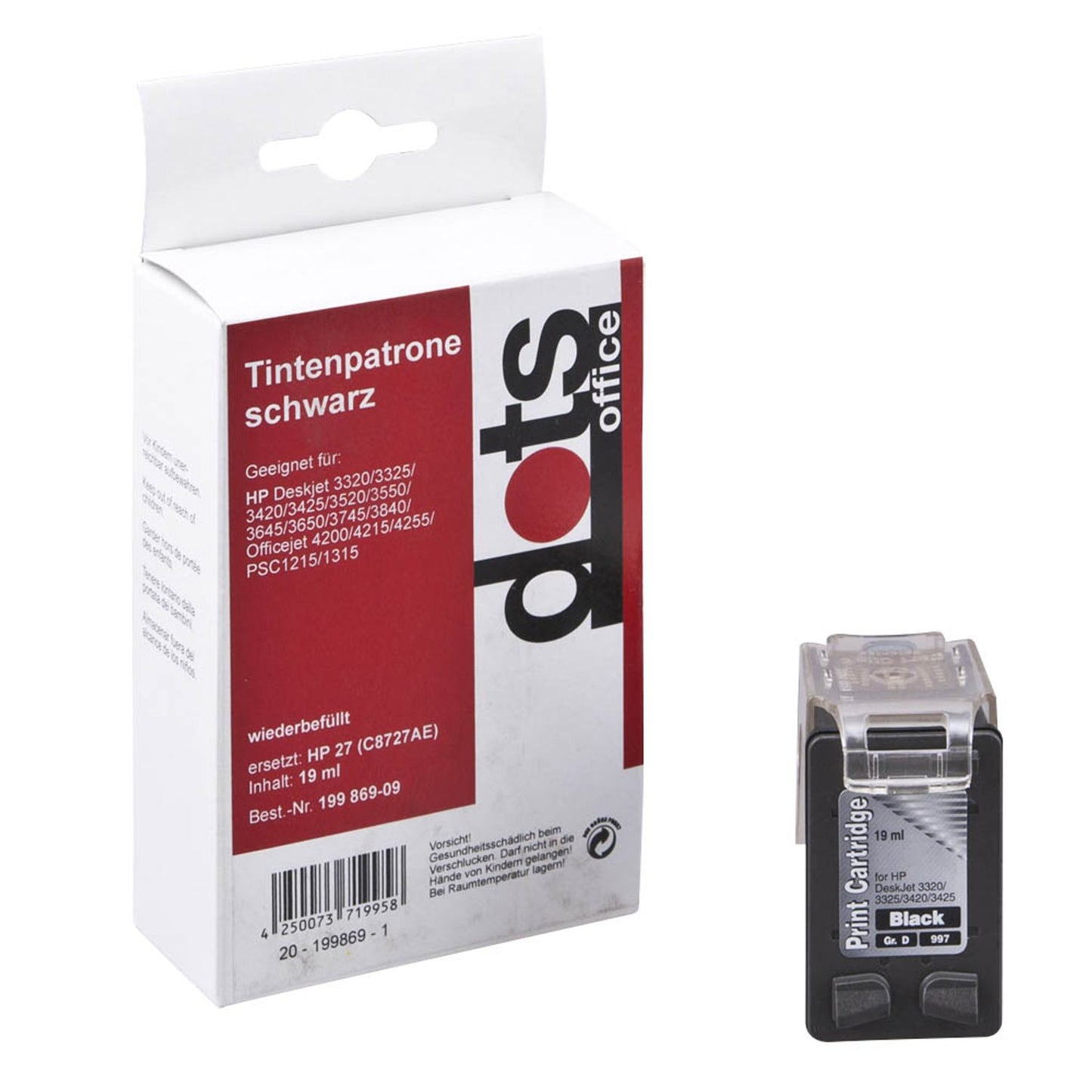 dots schwarz Druckerpatrone kompatibel zu HP 27 (C8727AE) | 0997,4271-DOTS