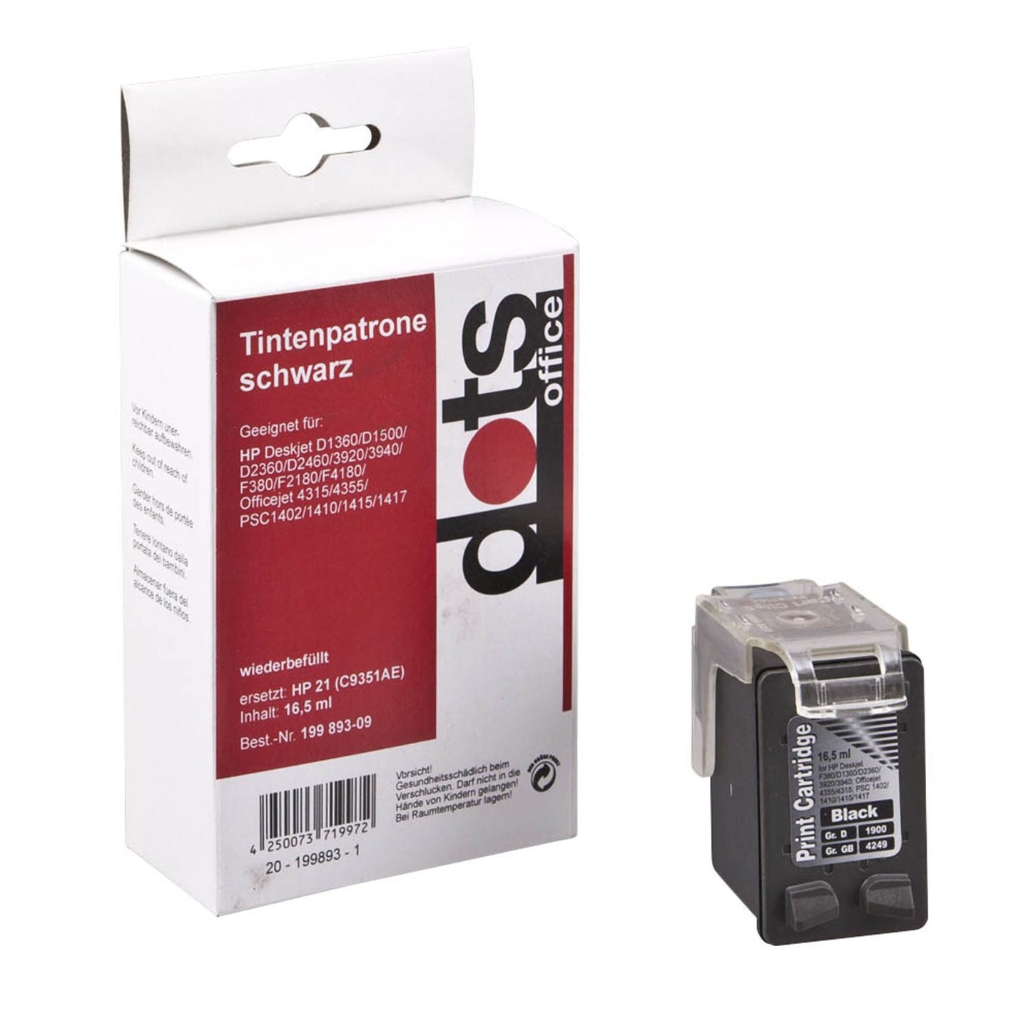 dots schwarz Druckerpatrone kompatibel zu HP 21XL (C9351A) | 1900,4211-DOTS