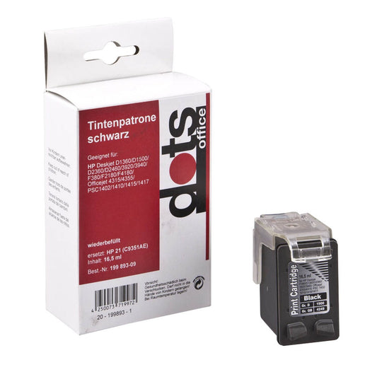 dots schwarz Druckerpatrone kompatibel zu HP 21XL (C9351A) | 1900,4211-DOTS