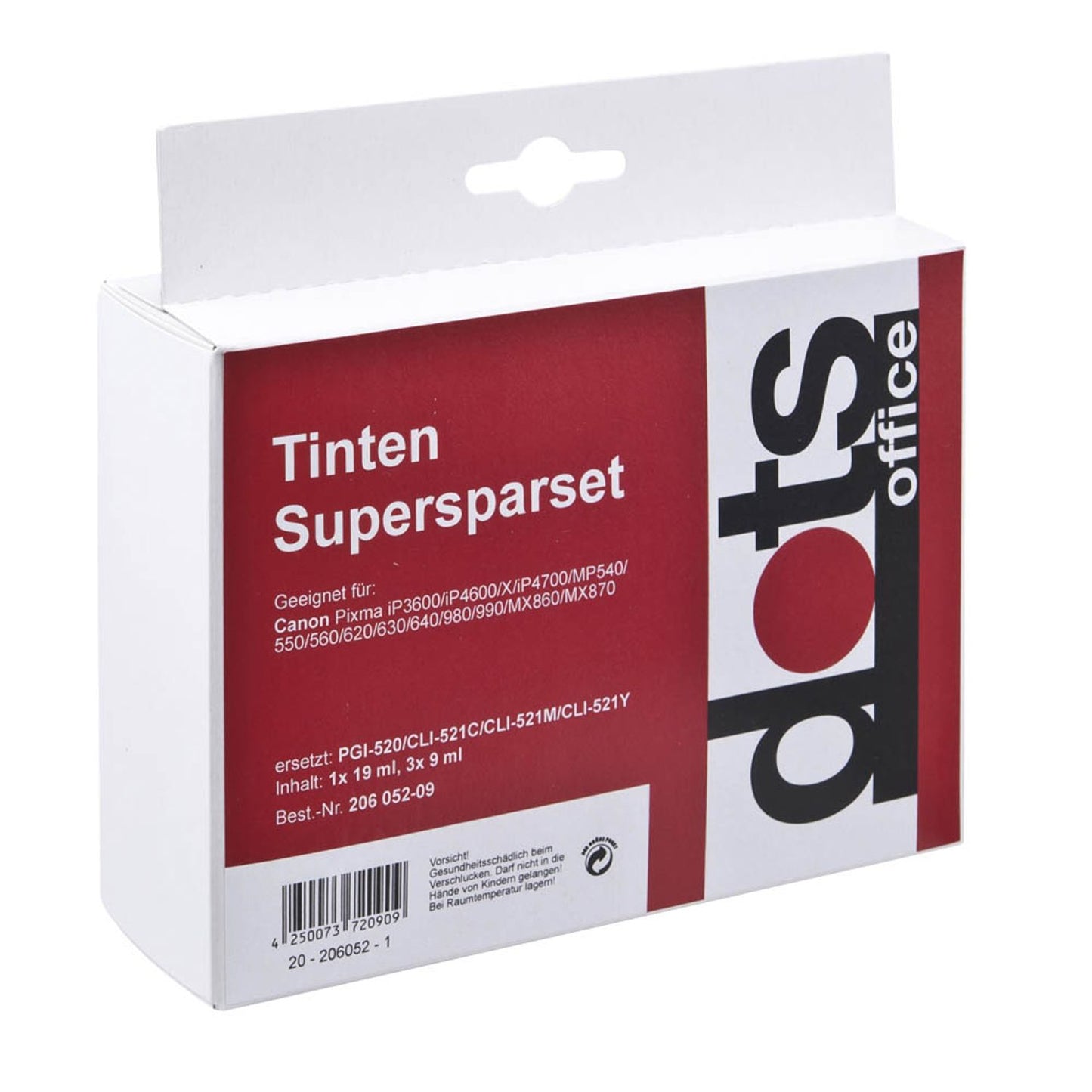 dots schwarz, cyan, magenta, gelb Druckerpatronen kompatibel zu Canon PGI-520 BK, CLI-521 C/M/Y, 4er-Set | 1508,0005-DOTS | 1 Pack = 4 St.