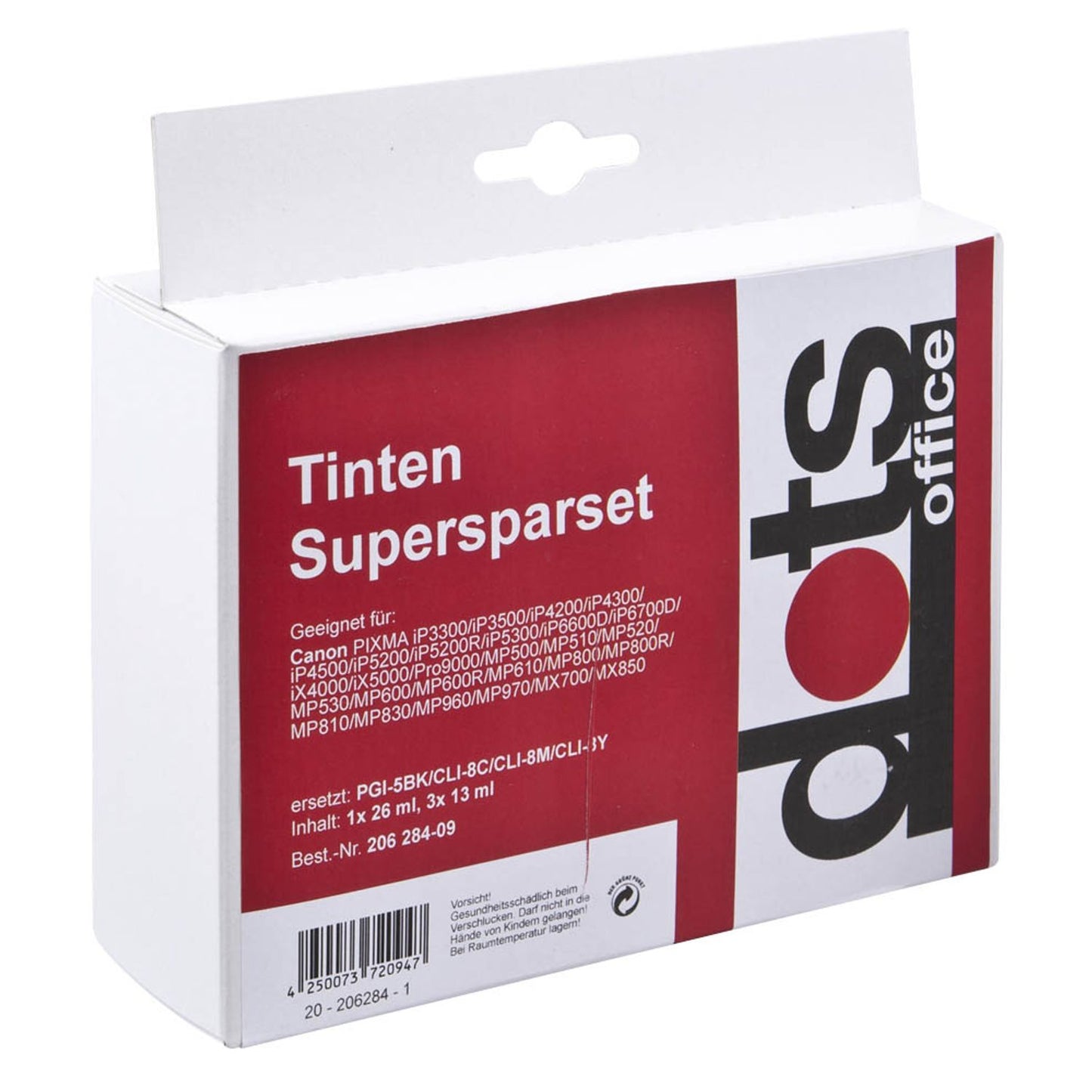 dots schwarz, cyan, magenta, gelb Druckerpatronen kompatibel zu Canon PGI-5 BK, CLI-8 C/M/Y, 4er-Set | 1504,0005-DOTS | 1 Pack = 4 St.