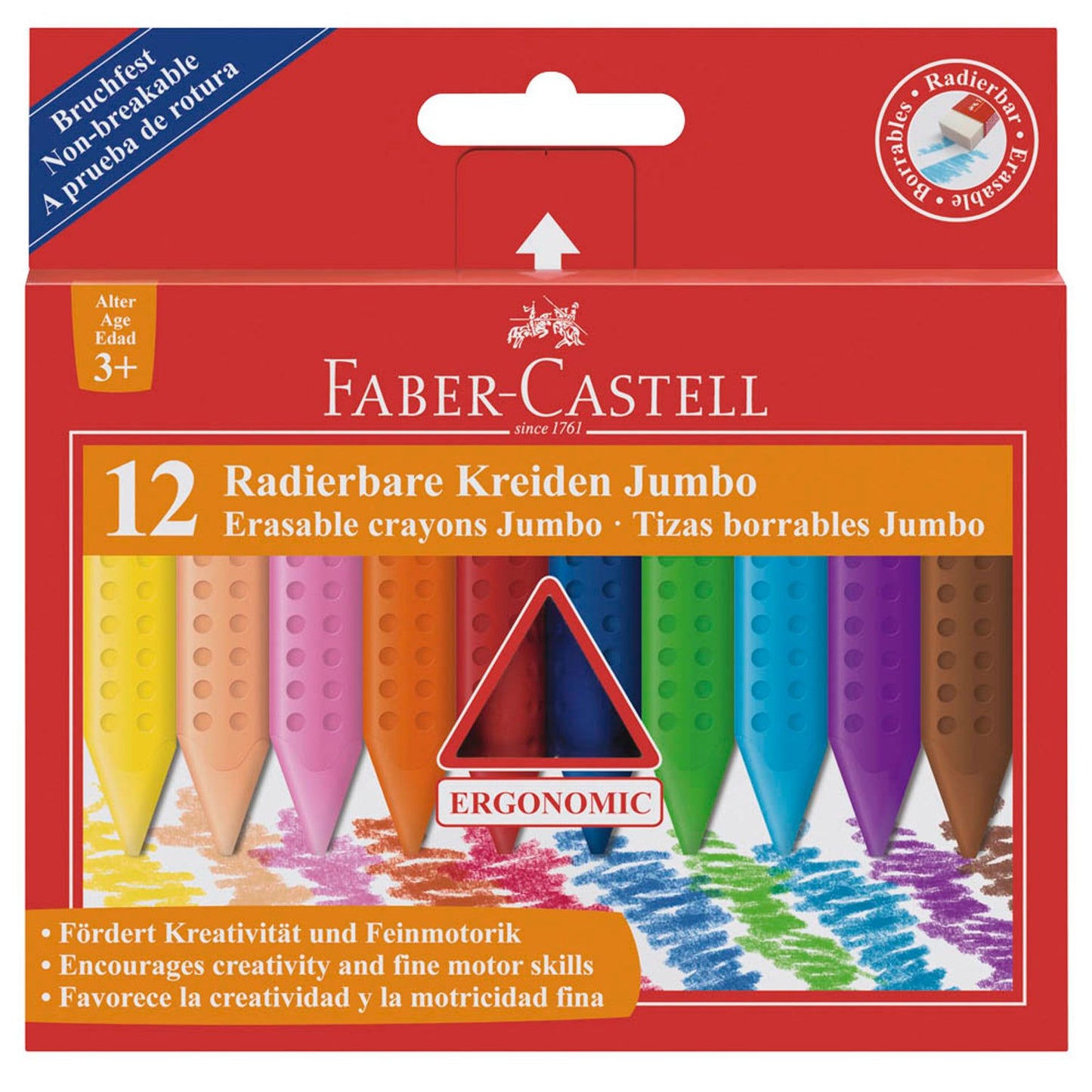 FABER-CASTELL Jumbo Wachsmalstifte farbsortiert | 122540 | 1 Pack = 12 St.