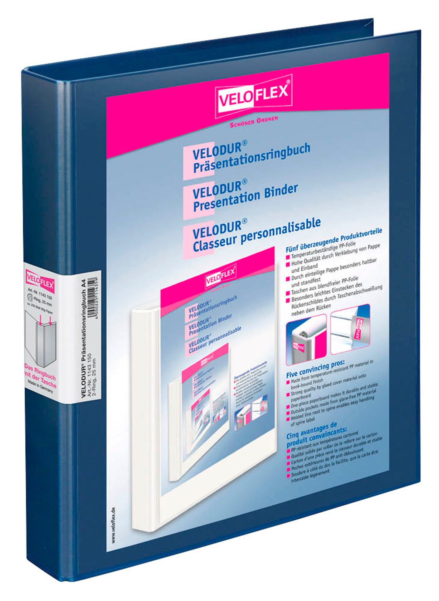 10 VELOFLEX VELODUR® Präsentationsringbücher 2-Ringe blau DIN A4,