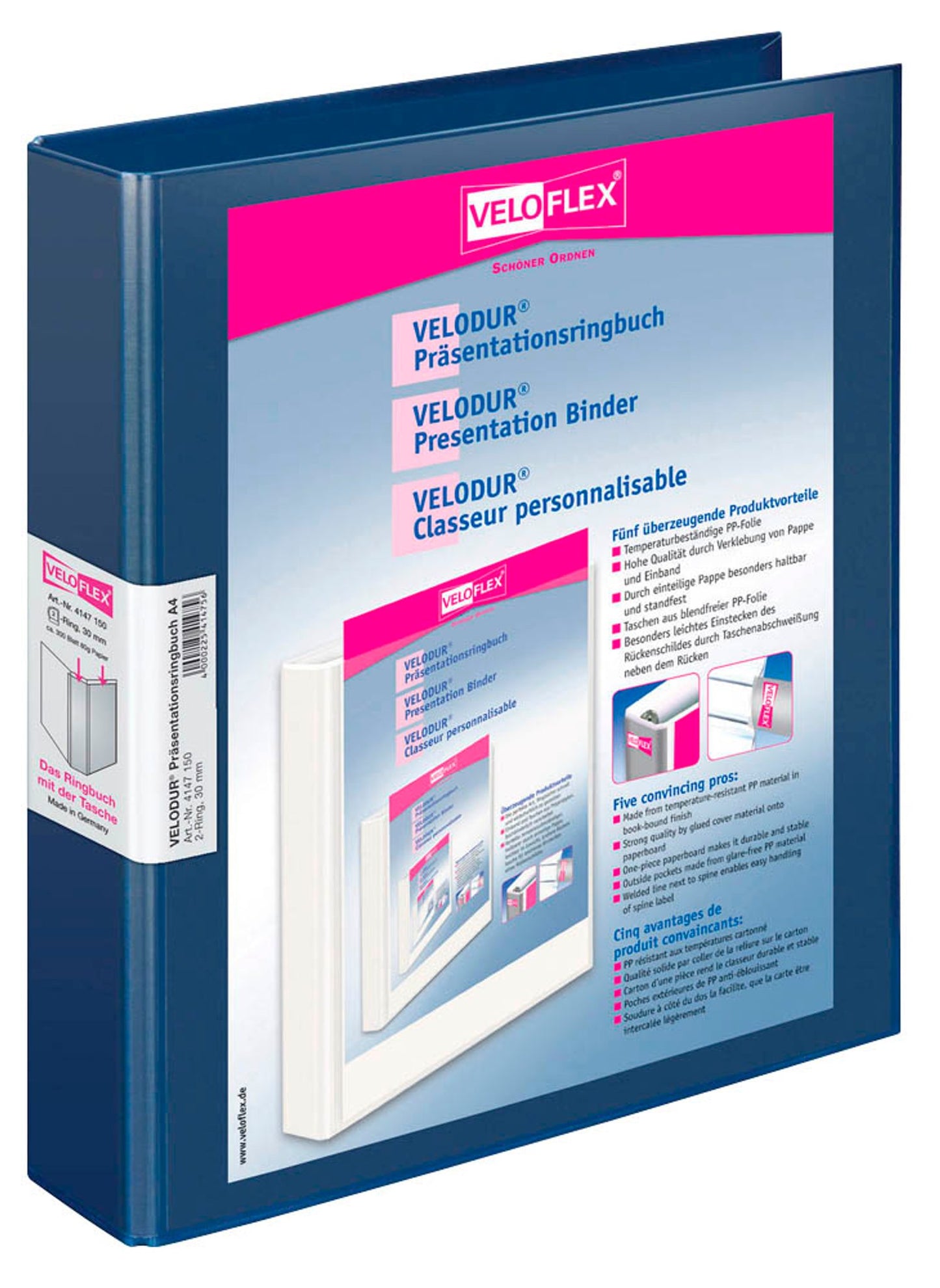 10 VELOFLEX VELODUR® Präsentationsringbücher 2-Ringe blau DIN A4,