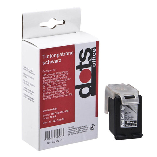 dots schwarz Druckerpatrone kompatibel zu HP 338 (C8765EE) | 1022,4338-DOTS
