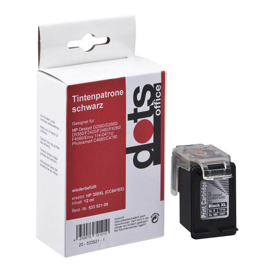 dots schwarz Druckerpatrone kompatibel zu HP 300XL (CC641EE) | 1710,4411-DOTS