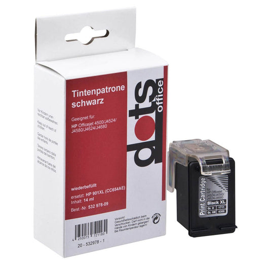 dots schwarz Druckerpatrone kompatibel zu HP 901XL (CC654AE) | 1711,4541-DOTS