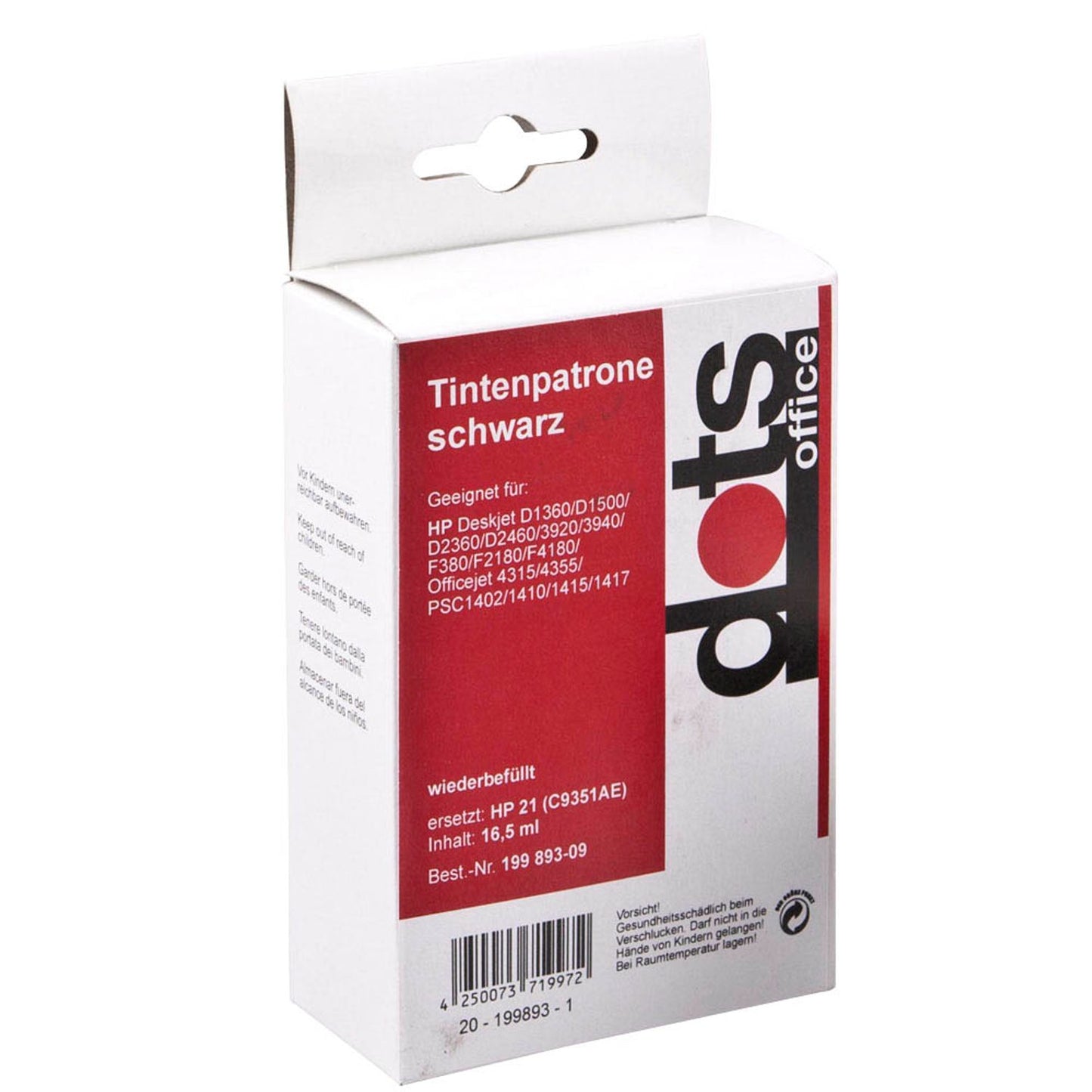 dots schwarz Druckerpatrone kompatibel zu HP 21XL (C9351A) | 1900,4211-DOTS