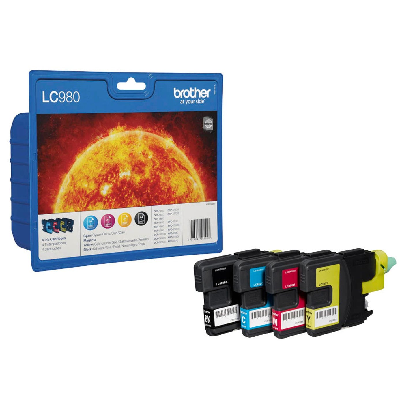 brother LC-980BK/C/M/Y schwarz, cyan, magenta, gelb Druckerpatronen, 4er-Set | LC980VALBP | 1 Pack = 4 St.