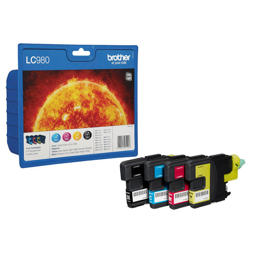 brother LC-980BK/C/M/Y schwarz, cyan, magenta, gelb Druckerpatronen, 4er-Set | LC980VALBP | 1 Pack = 4 St.