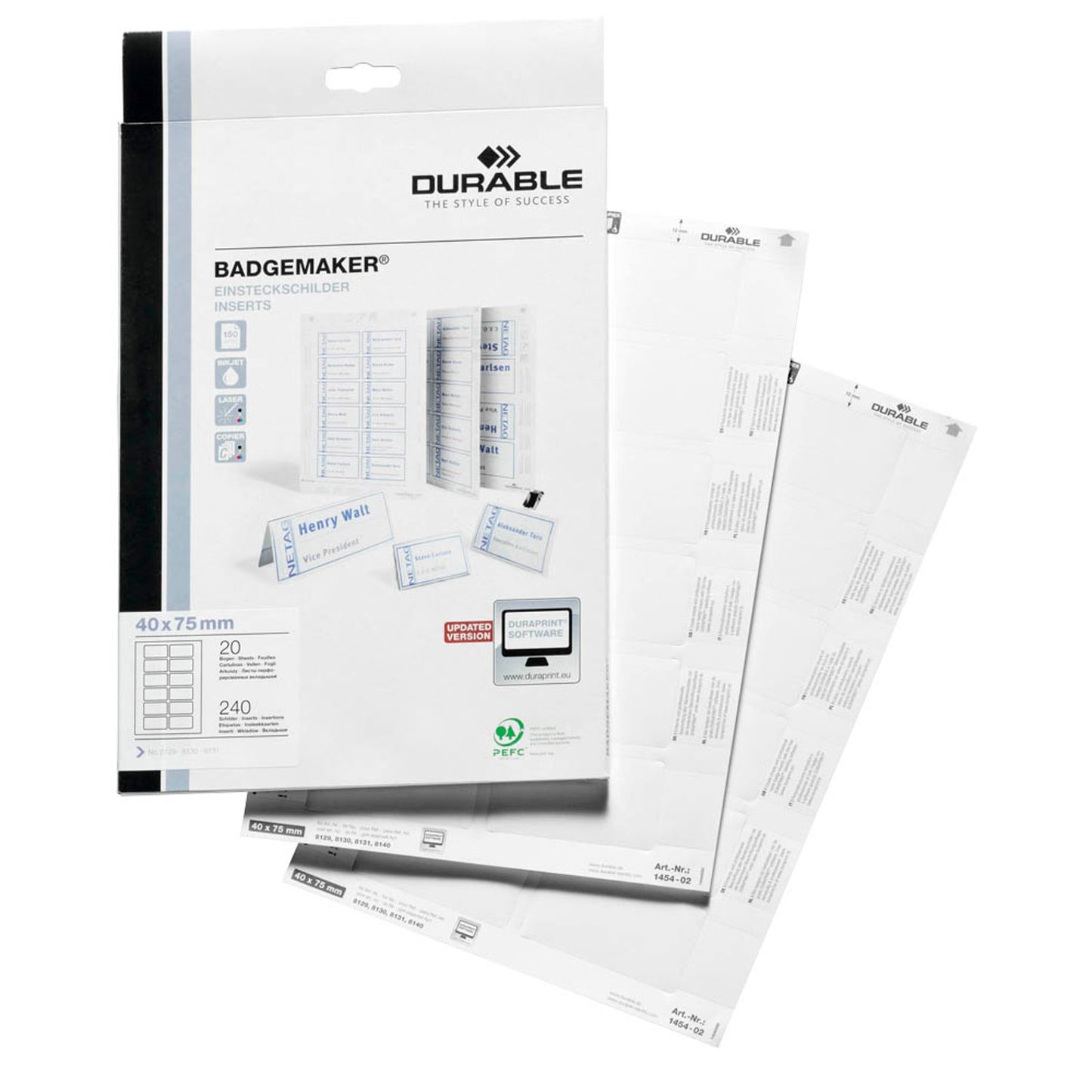 DURABLE Einsteckschilder für Namensschilder Badgemaker 7,5 x 4,0 cm | 145402 | 1 Pack = 240 St.