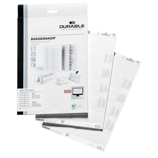DURABLE Einsteckschilder für Namensschilder Badgemaker 7,5 x 4,0 cm | 145402 | 1 Pack = 240 St.