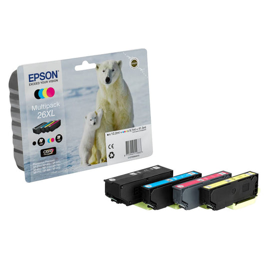 EPSON 26XL / T2636XL schwarz, cyan, magenta, gelb Druckerpatronen, 4er-Set | C13T26364010 | 1 Pack = 4 St.
