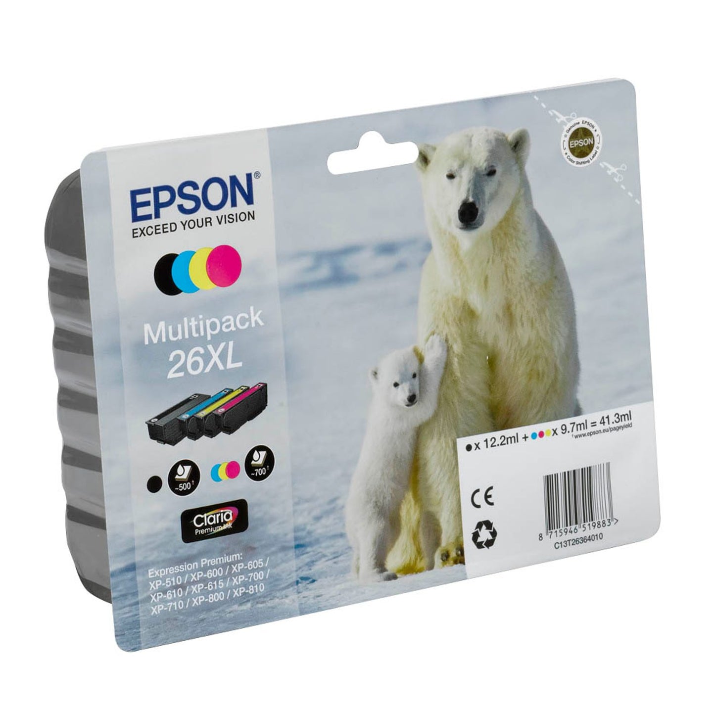 EPSON 26XL / T2636XL schwarz, cyan, magenta, gelb Druckerpatronen, 4er-Set | C13T26364010 | 1 Pack = 4 St.