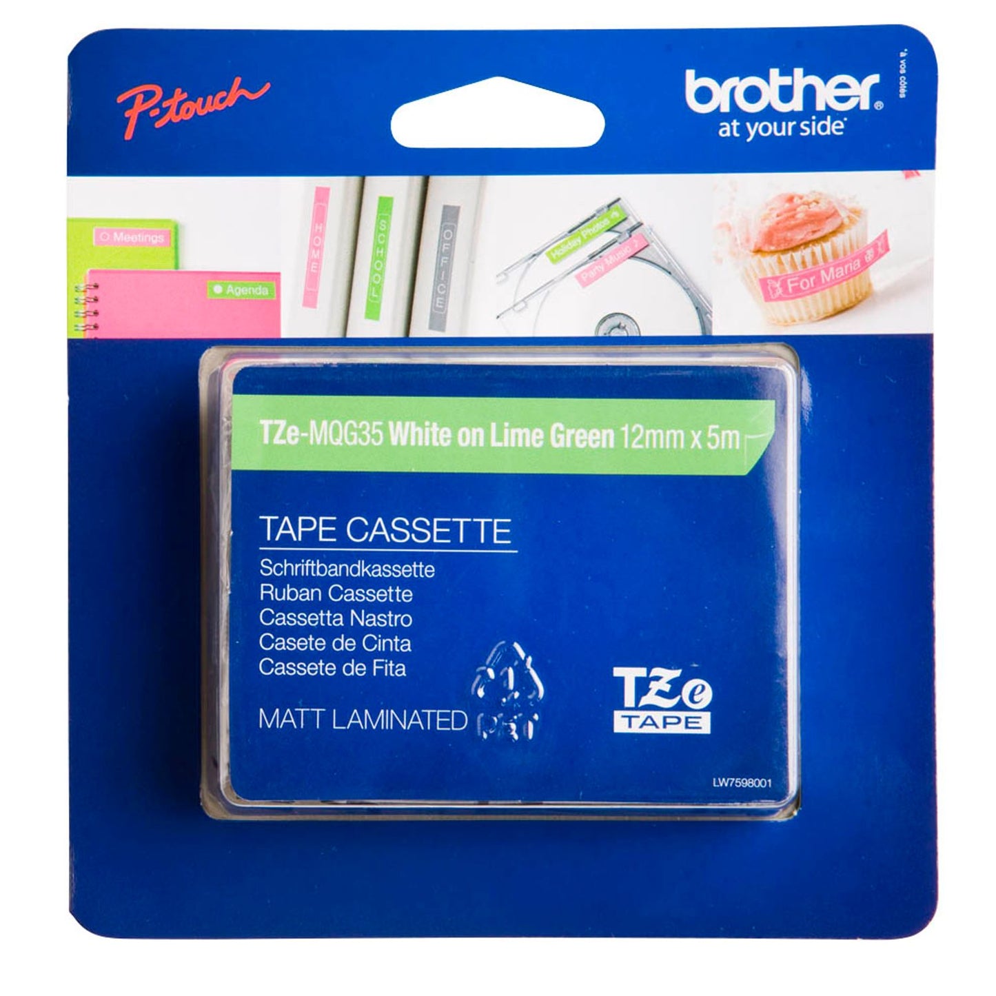 brother Schriftband TZe-MQG35 , 12 mm weiß auf grün | TZEMQG35